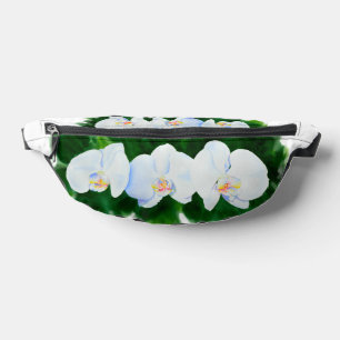 Tropical white green watercolor orchid painting bum bags