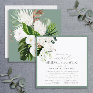 Tropical White & Green Watercolor Virtual Invitation
