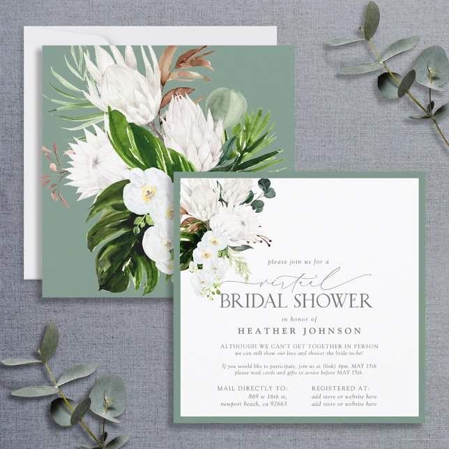 Tropical White & Green Watercolor Virtual Invitation (Creator Uploaded)