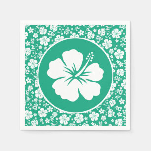 Tropical White Hibiscus on Green Napkin