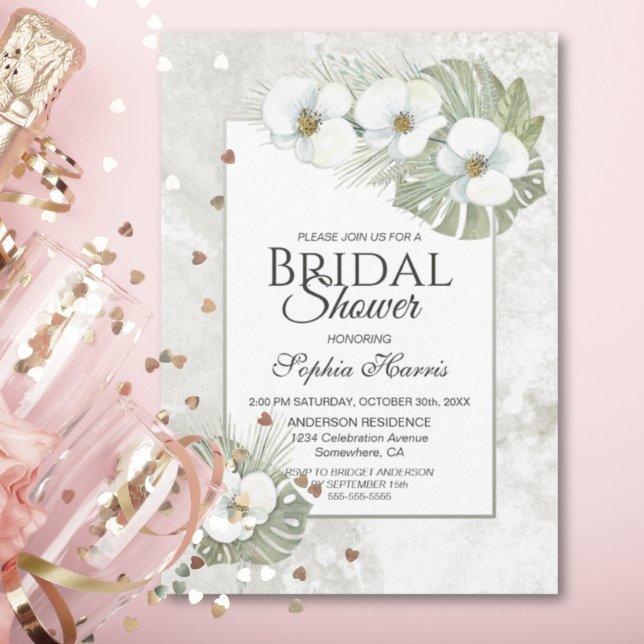 Tropical White Orchid Floral Bridal Shower Invitation (Creator Uploaded)