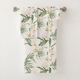 Tropical White Orchid Flowers   Bath Towel Set
