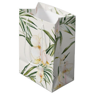 Tropical White Orchid Flowers Bridal Shower Medium Gift Bag