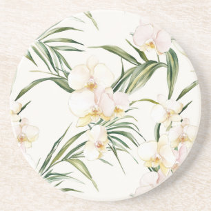 Tropical White Orchid Flowers   Coaster