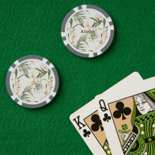 Tropical White Orchid Flowers Poker Chips