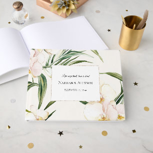 Tropical White Orchid Flowers Wedding Guest Book