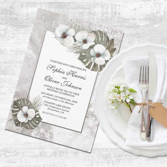 Tropical White Orchids Wedding Invitation (Creator Uploaded)