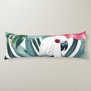 Tropical White Parrot Bird Pattern Body Cushion