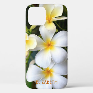 Tropical White Plumeria Floral Name Personalised iPhone 12 Case