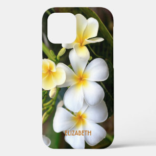 Tropical White Plumeria Floral Name Personalised iPhone 12 Case