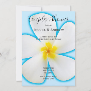 Tropical White Plumeria on Blue, Floral, Couples Invitation