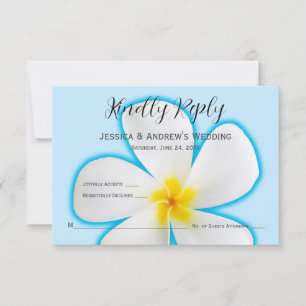 Tropical, White Plumeria on Blue, Floral, RSVP Thank You Card