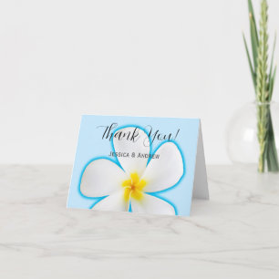Tropical, White Plumeria on Blue, Floral, Thank You Card