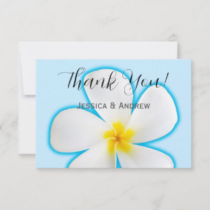 Tropical, White Plumeria on Blue, Floral Thank You Card