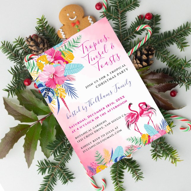Tropical Wild Forest  Flamingo Christmas Party Invitation (Creator Uploaded)