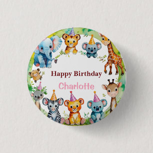 Tropical Wild One Jungle Safari Animals Birthday 3 Cm Round Badge
