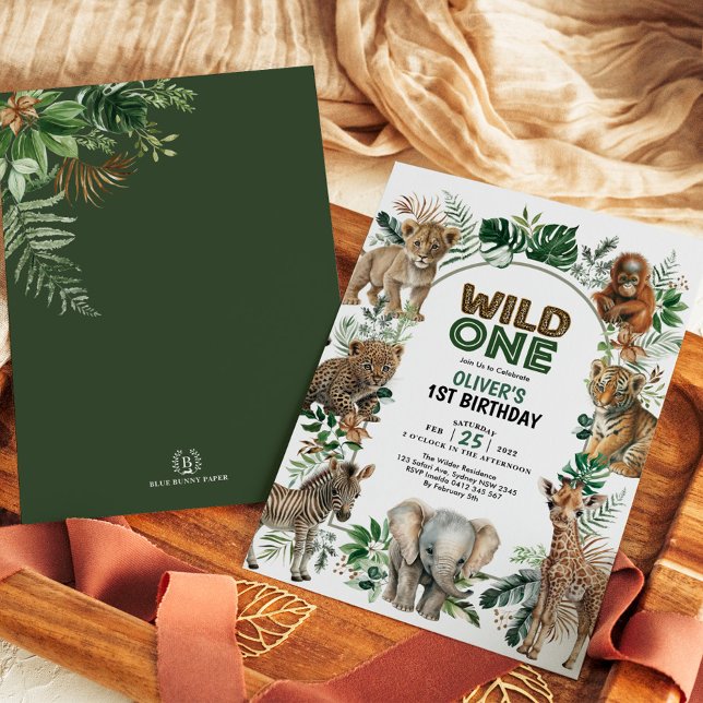 Tropical Wild One Jungle Safari Animals Birthday Invitation (Creator Uploaded)