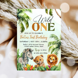 Tropical Wild One Jungle Safari Animals Birthday Invitation