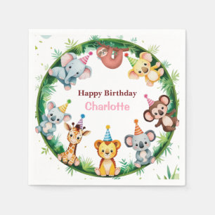 Tropical Wild One Jungle Safari Animals Birthday  Napkin