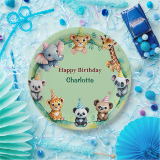 Tropical Wild One Jungle Safari Animals Birthday Paper Plate