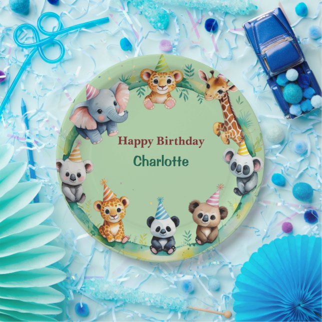 Tropical Wild One Jungle Safari Animals Birthday  Paper Plate (Party)