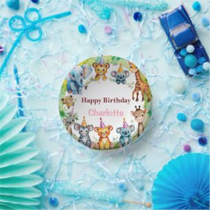 Tropical Wild One Jungle Safari Animals Birthday Paper Plate