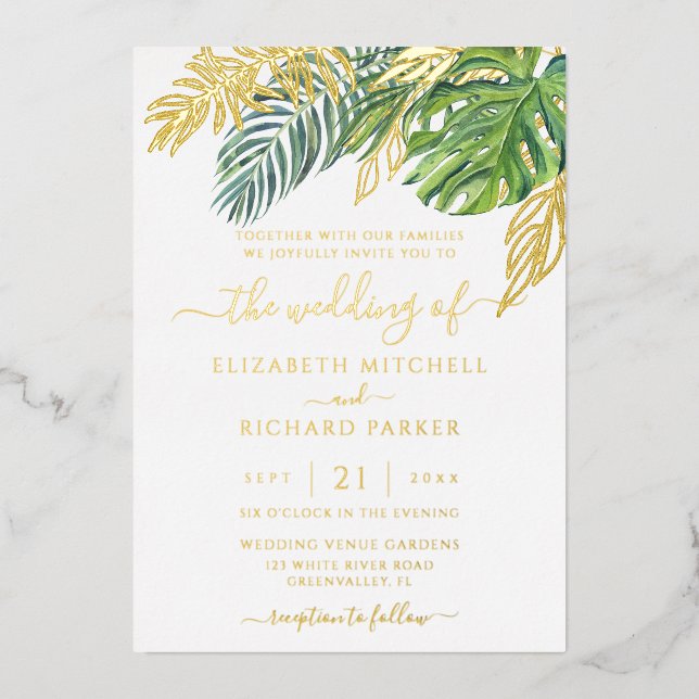 Tropical Wild Palm Leaves Wedding (Front)