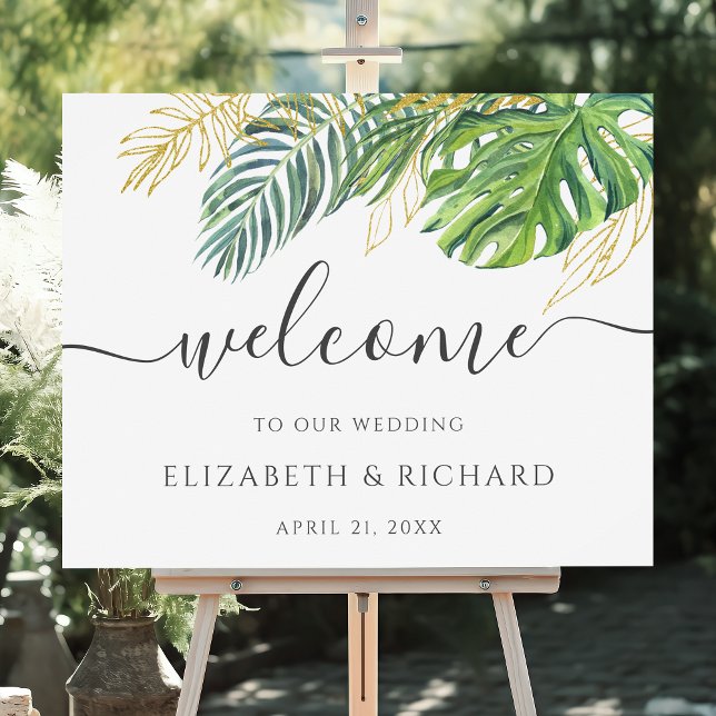 Tropical Wild Palm Leaves Wedding Welcome Sign (Creator Uploaded)
