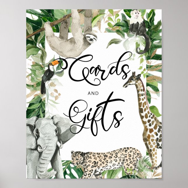 Tropical Wild Safari Animal Baby Shower Gifts Sign (Front)