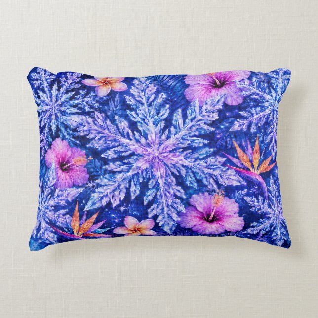 Tropical Winter Snowflakes Decorative Cushion (Front)