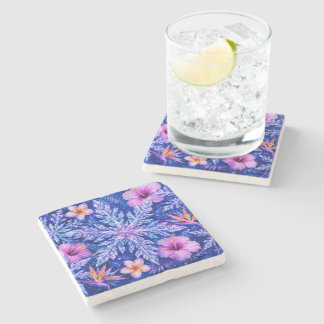 Tropical Winter Snowflakes Stone Coaster