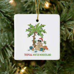 Tropical Winter Wonderland Funny Christmas Ceramic Ornament