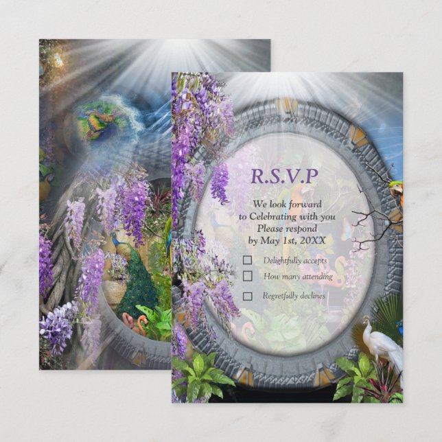 Tropical Wisteria Paradise at the Golden Palace RS RSVP Card (Front/Back)