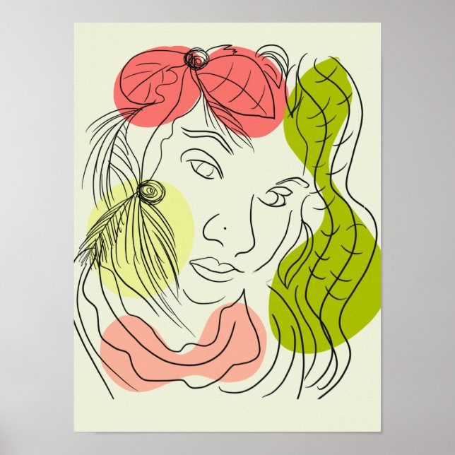 Tropical Woman Line Art Colourful Poster (Front)