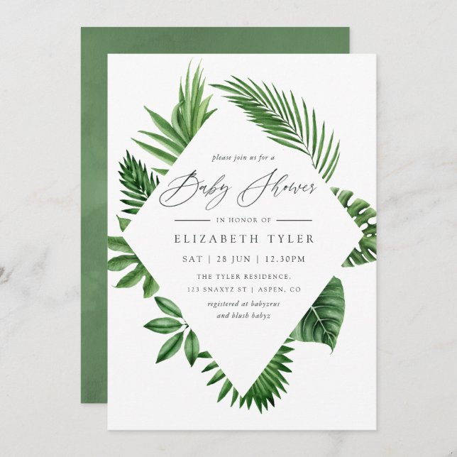 Tropical Woodland Forest Greenery Baby Shower Invitation (Front/Back)