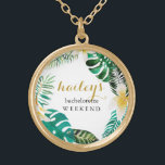 Tropical Wreath Bachelorette Weekend with Name Gold Plated Necklace<br><div class="desc">Modern bridesmaid weekend tropical palm leaf wreath with the bride to be's name in pretty gold colour script typography.</div>