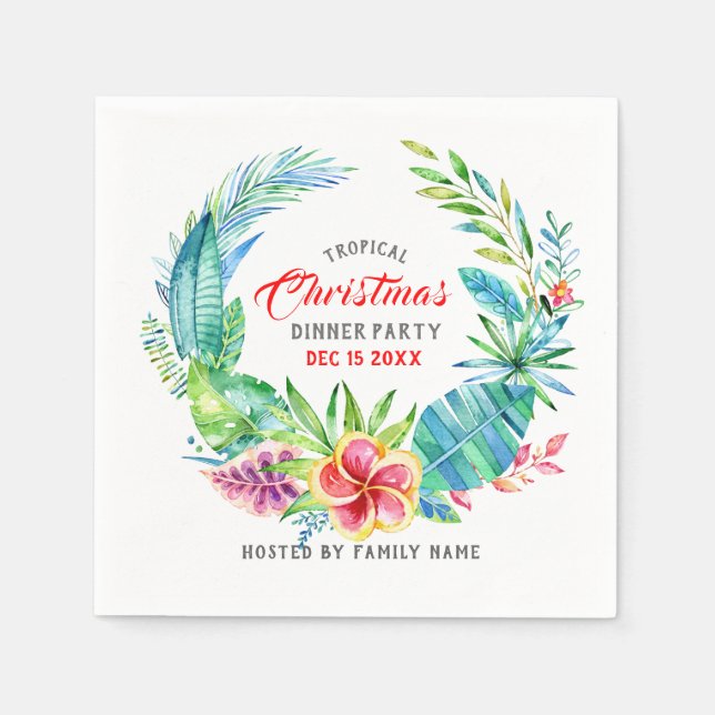 Tropical Wreath Christmas Dinner Party Napkin (Front)