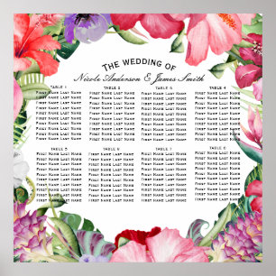 Tropical Wreath Floral Hibiscus Wedding Seating Poster
