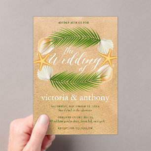 Tropical Wreath Sandy Beach Wedding Acrylic Invitations