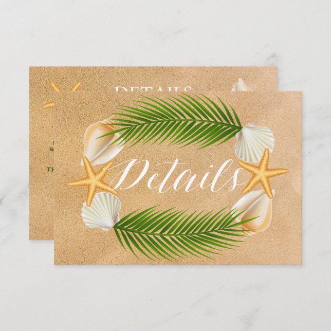 Tropical Wreath Sandy Beach Wedding Detail Enclosure Card (Front/Back)