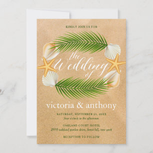 Tropical Wreath Sandy Beach Wedding Invitation
