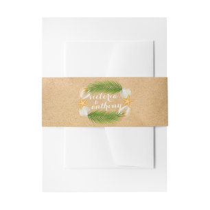 Tropical Wreath Sandy Beach Wedding Invitation Belly Band