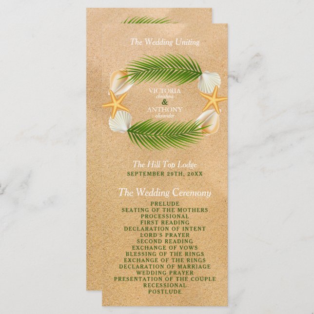 Tropical Wreath Sandy Beach Wedding Programme (Front/Back)