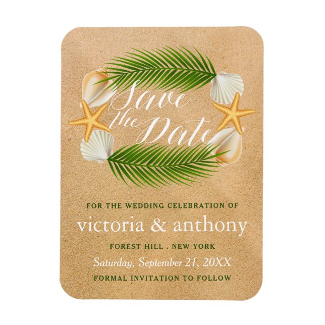 Tropical Wreath Sandy Beach Wedding Save The Date Magnet (Vertical)
