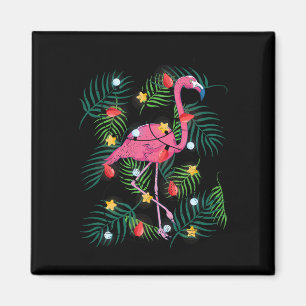 Tropical Xmas Funny Pink Flamingo Hawaiian Christm Magnet