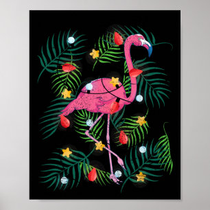 Tropical Xmas Funny Pink Flamingo Hawaiian Christm Poster