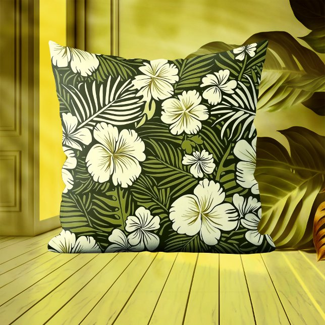 Tropical Yellow and Green Floral Cushion (Creator Uploaded)