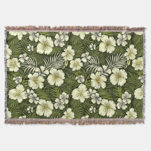 Tropical Yellow and Green Floral Throw Blanket