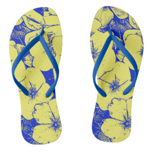Tropical Yellow Blue Flower Print Jandals