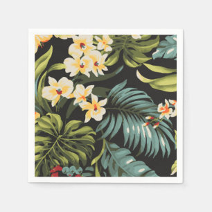 Tropical Yellow Flowers on Green and Black Napkin